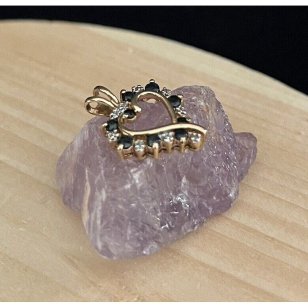 Ross Simons 925 Gold Plated Blue Sapphire & Diamond Heart Charm Pendant 2.4g - Picture 3 of 12